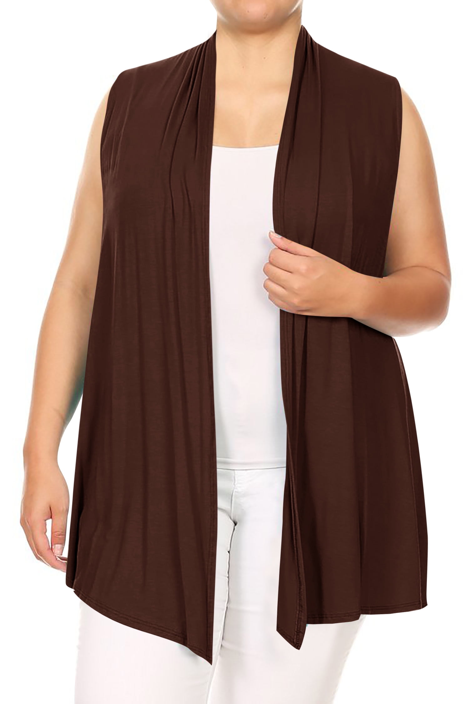 MOA Collection Women's Plus Size Open Front Relexed Fit CasualSleeveless Vest Cardigan